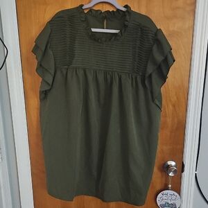 SHEIN Olive Ruffle Sleeve Blouse